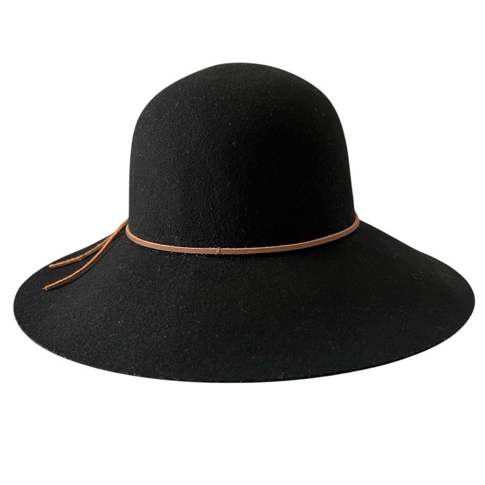 Phenix 100% Wool Wide Brim Floppy Hat Black Leather Trim New OS Western - Picture 9 of 12
